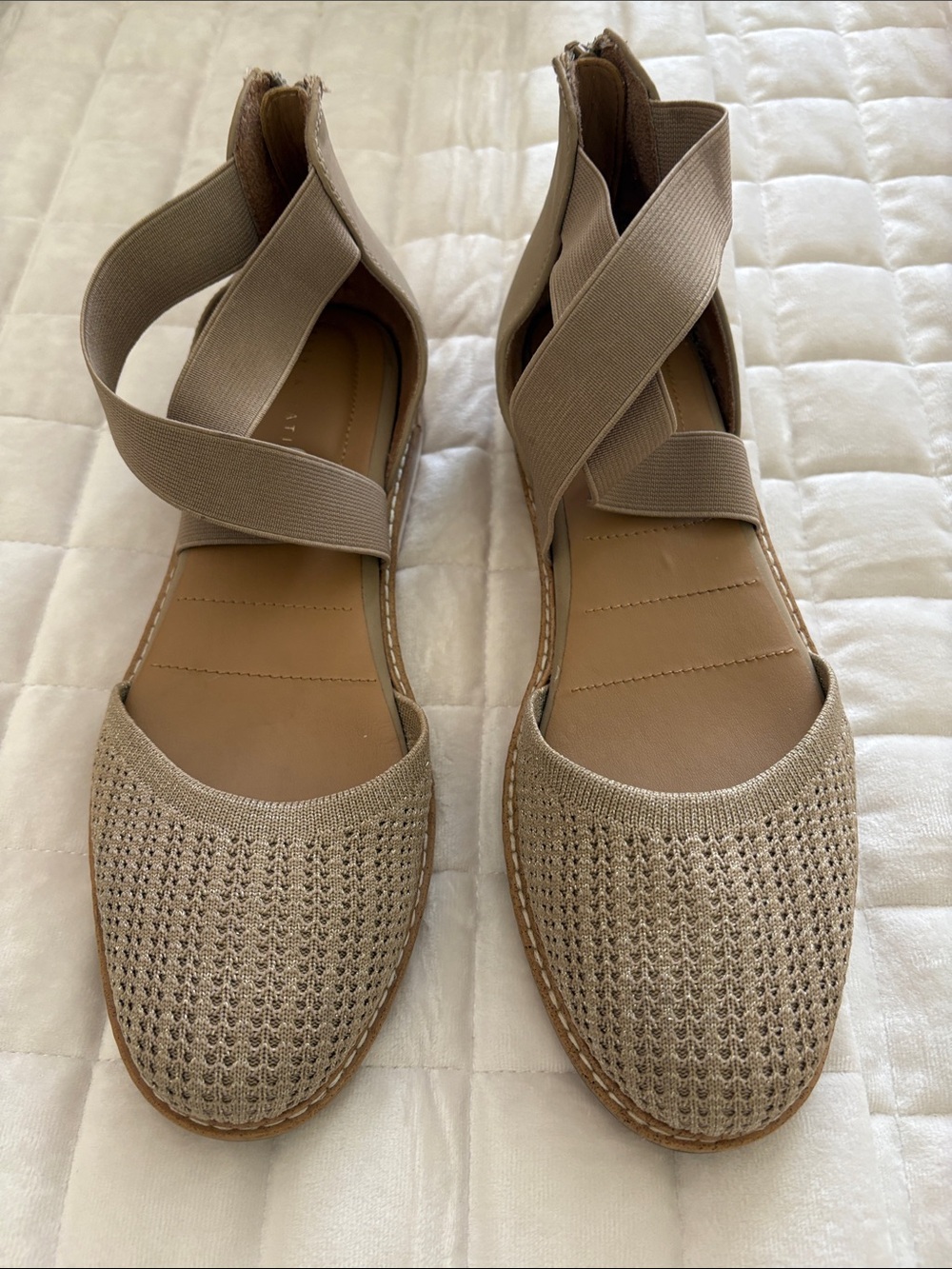 Kelly & Katie Beige Knit Crisscross Espadrille Flats